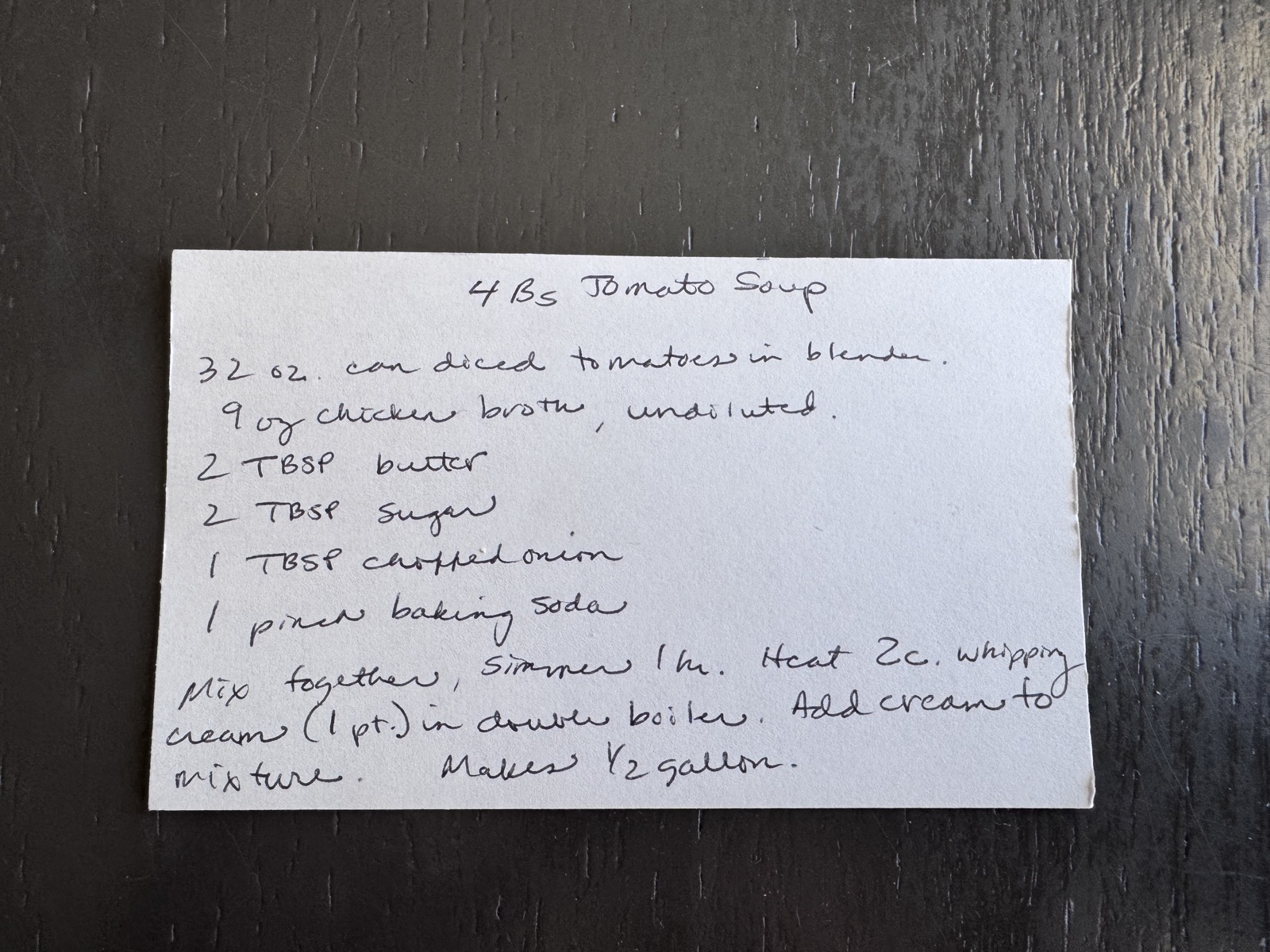 Recipe card preview for 4 Bs Tomato Soup