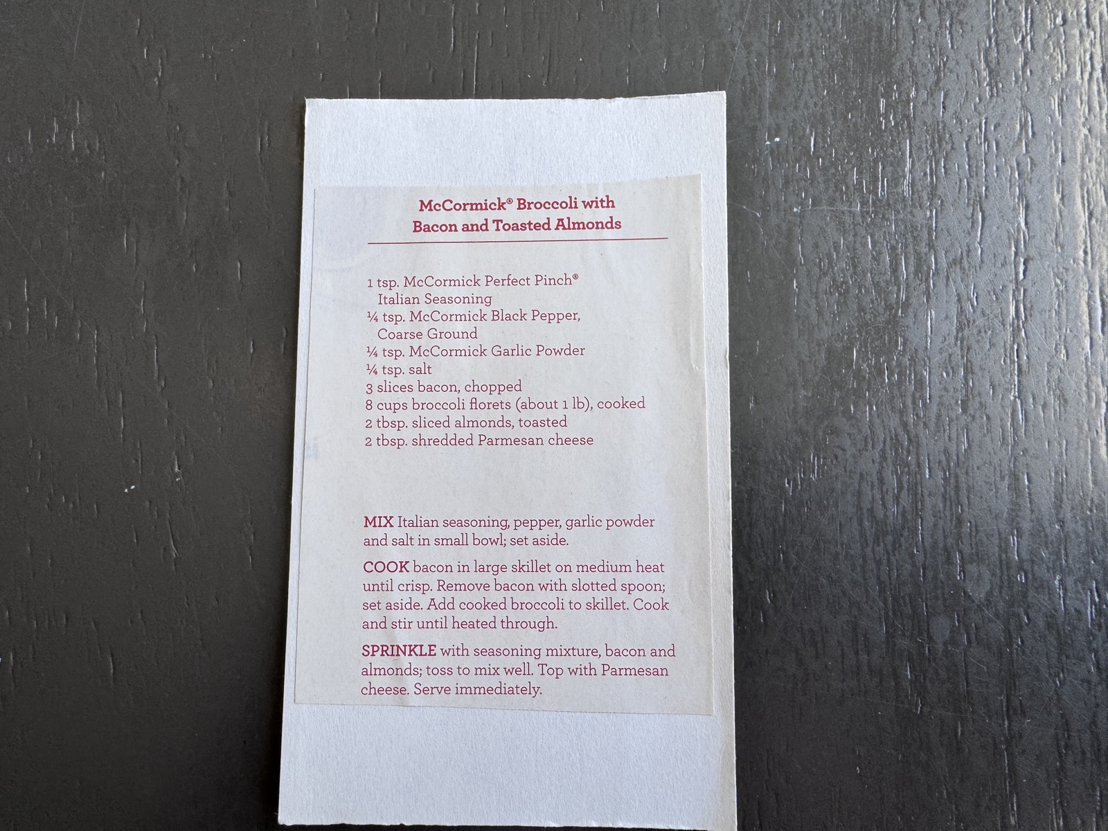 Recipe card preview for Broccoli with Bacon and Toasted Almonds