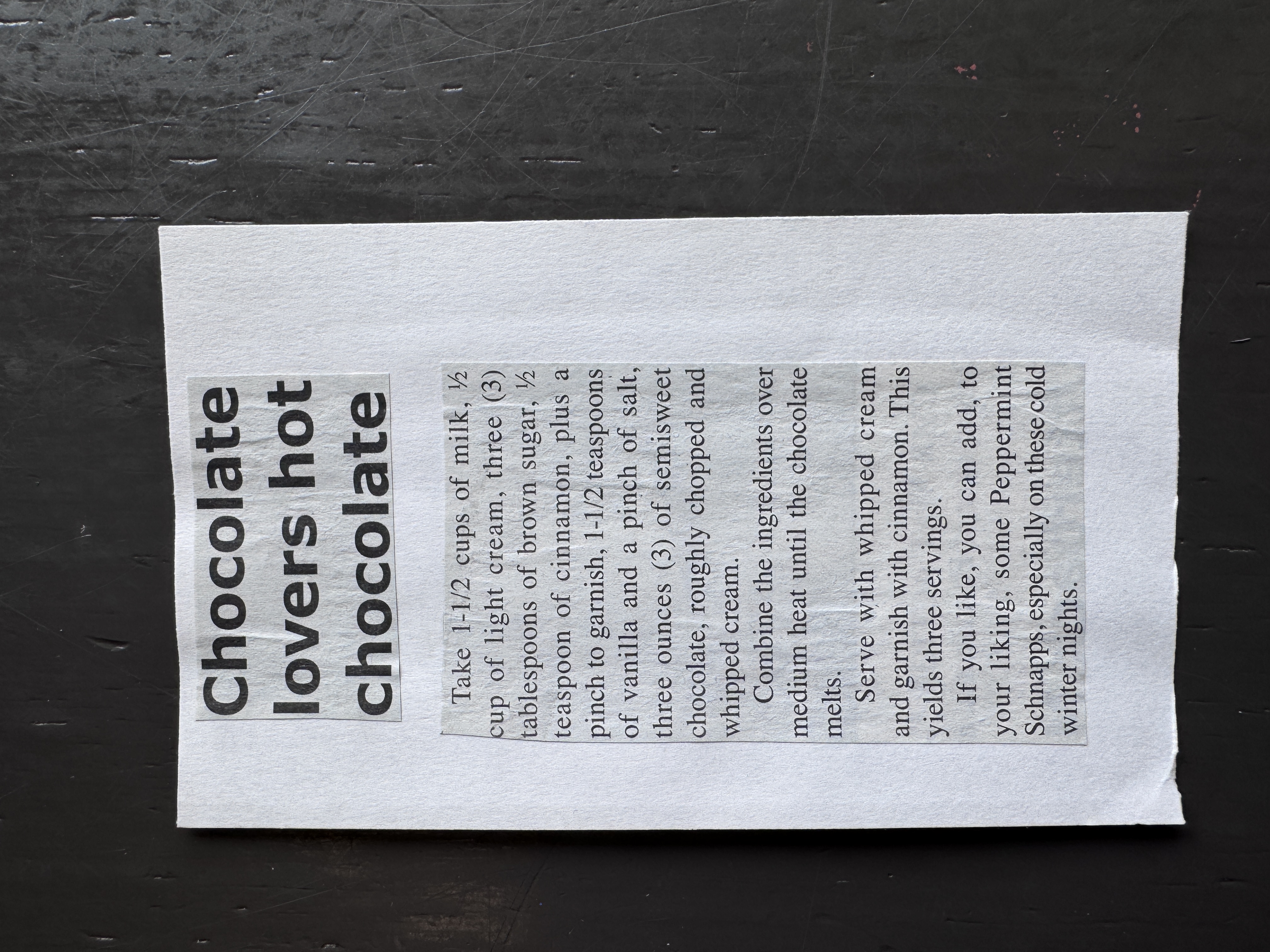 Recipe card preview for Chocolate lovers hot chocolate