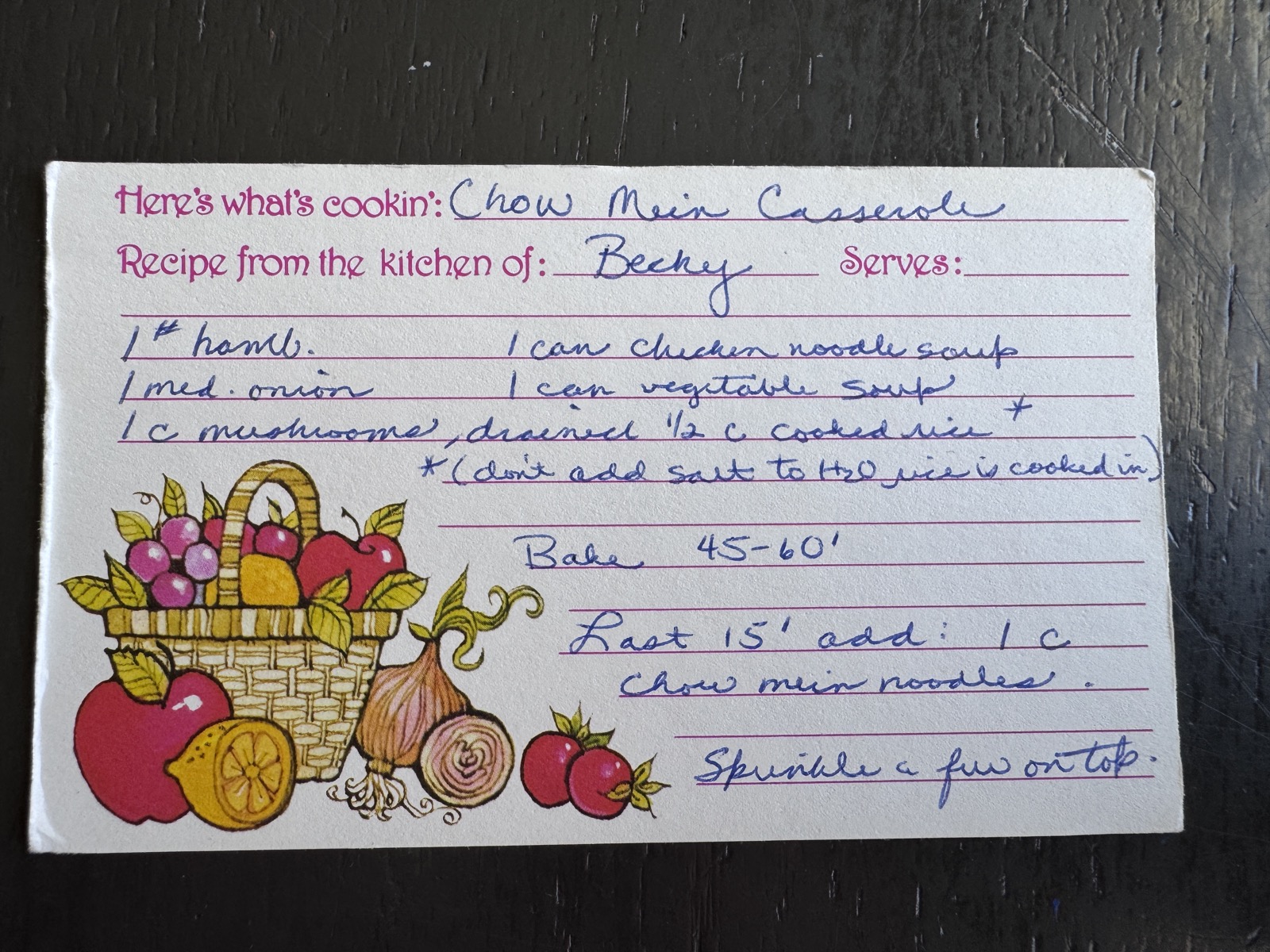 Recipe card preview for Chow Mein Casserole
