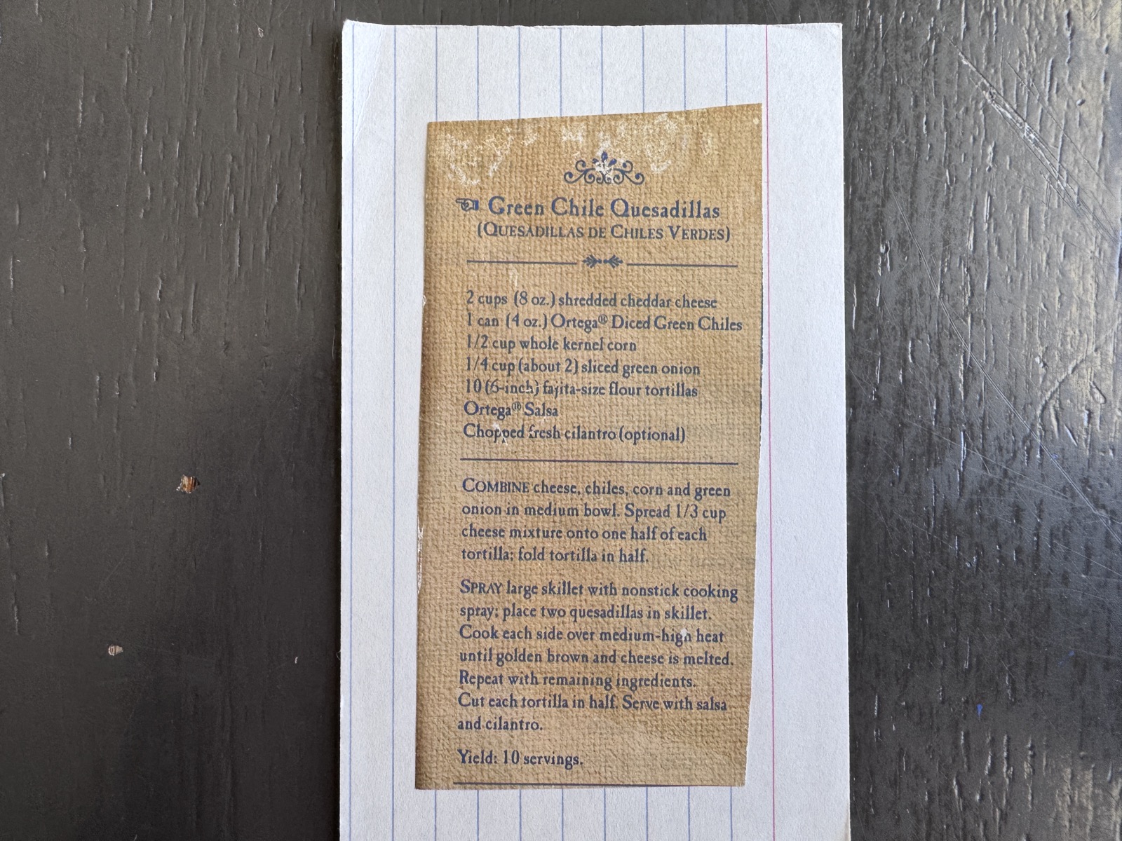Recipe card preview for Green Chile Quesadillas