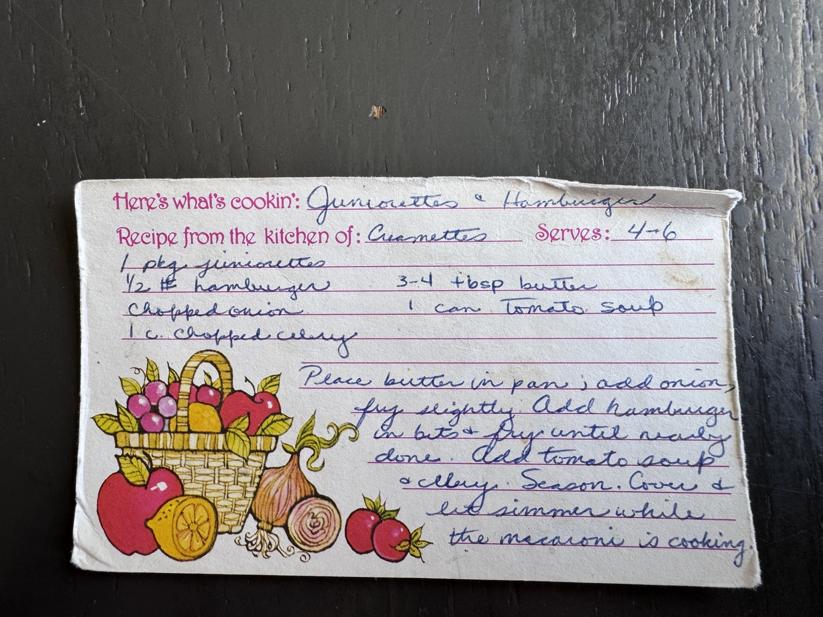 Recipe card preview for Junior-ettes & Hamburger