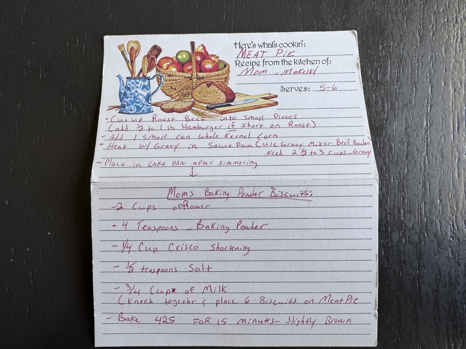 Recipe card preview for Meat Pie / Mom's Baking Powder Biscuits