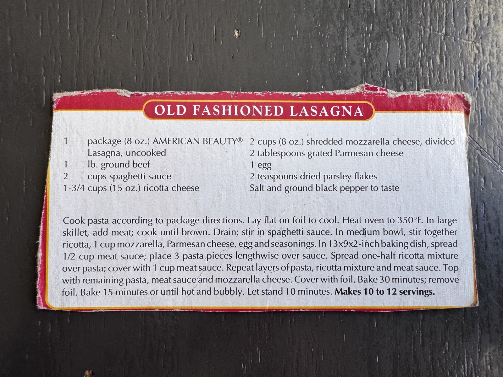 Recipe card preview for Old Fashioned Lasagna