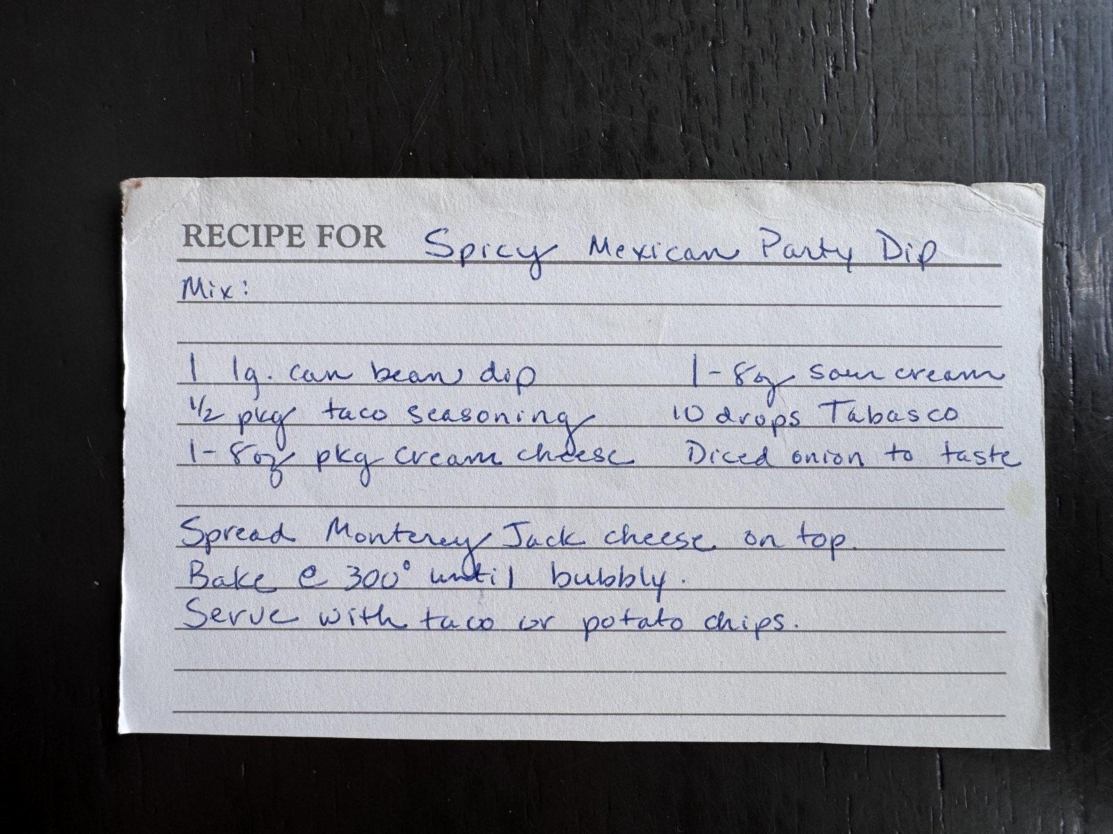 Recipe card preview for RECIPE FOR Spicy Mexican Party Dip