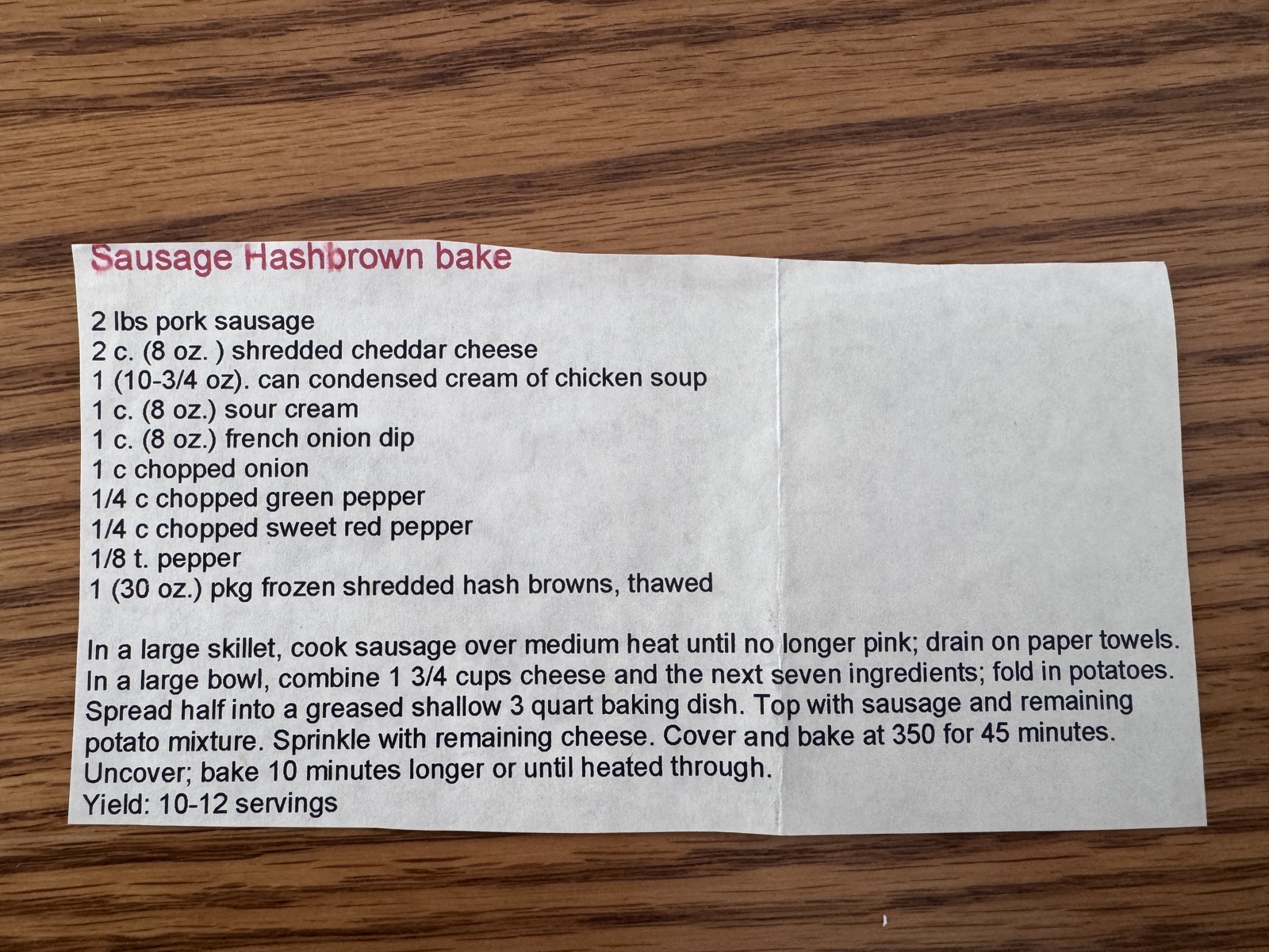 Recipe card preview for Sausage Hashbrown bake