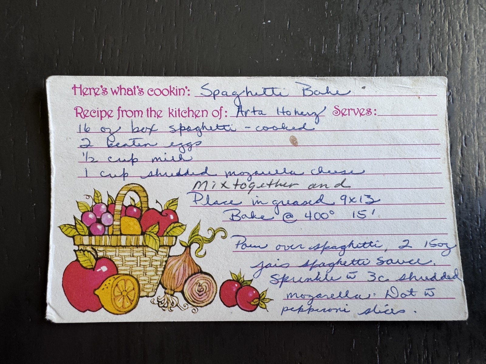 Recipe card preview for Spaghetti Bake