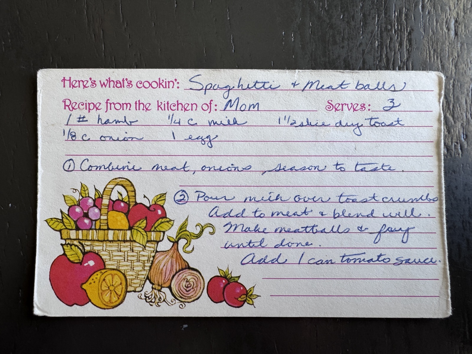 Recipe card preview for Spaghetti + Meat Balls