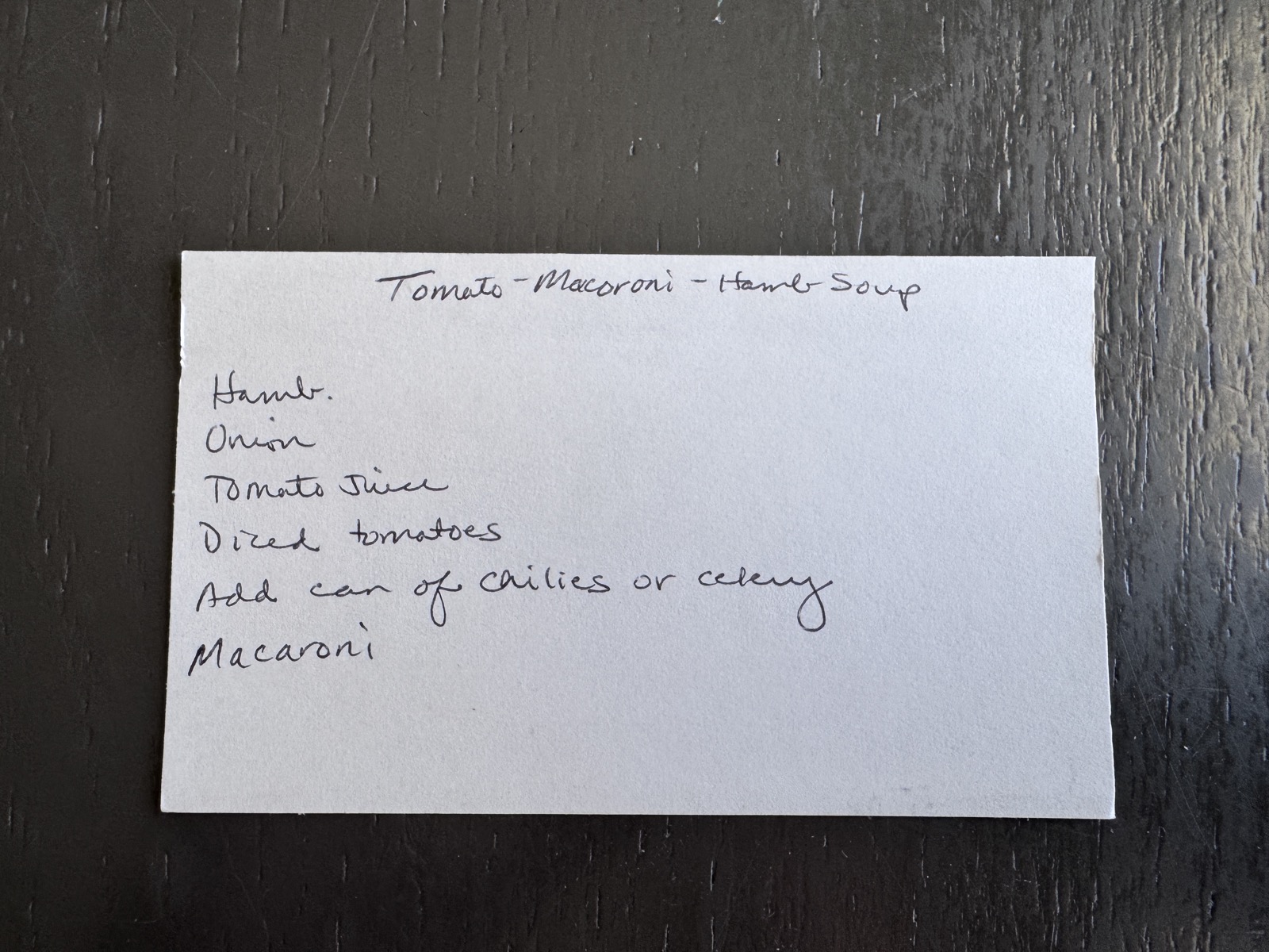 Recipe card preview for Tomato Macaroni Ham Soup