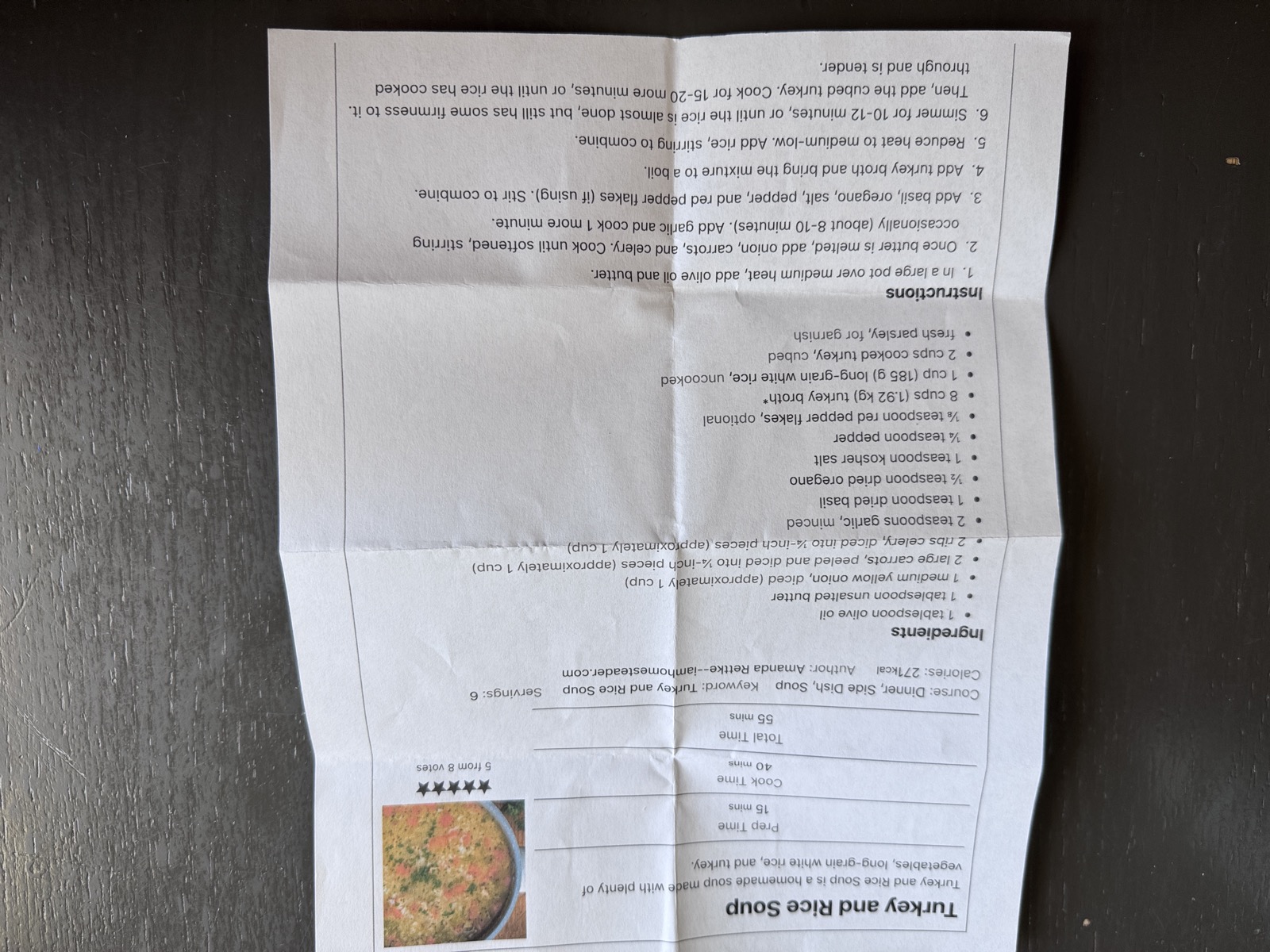 Recipe card preview for Turkey and Rice Soup