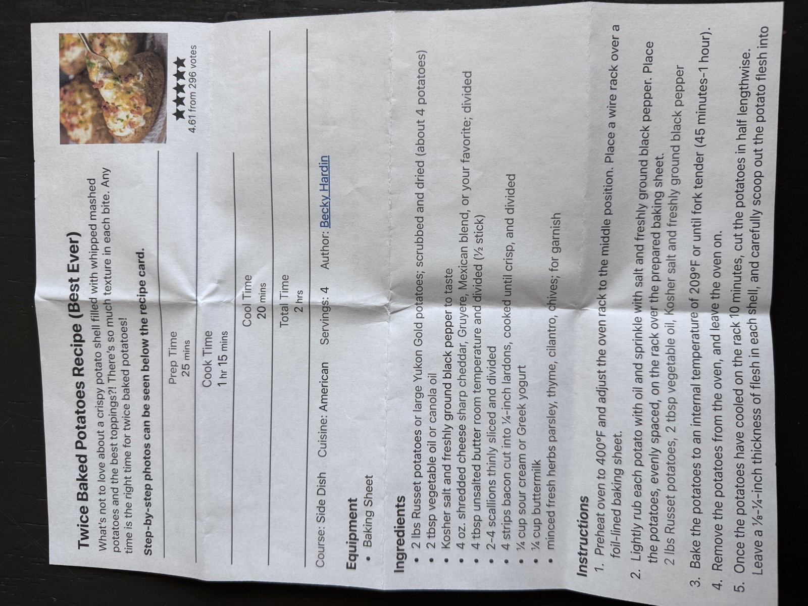 Recipe card preview for Twice Baked Potatoes (Best Ever)